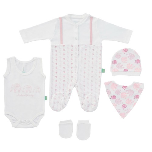 FABU BEBE FİL ŞAL DESEN 5 Lİ TULUM SET PUDRA