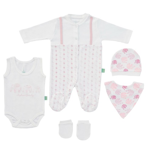 FABU BEBE FİL ŞAL DESEN 5 Lİ TULUM SET PUDRA